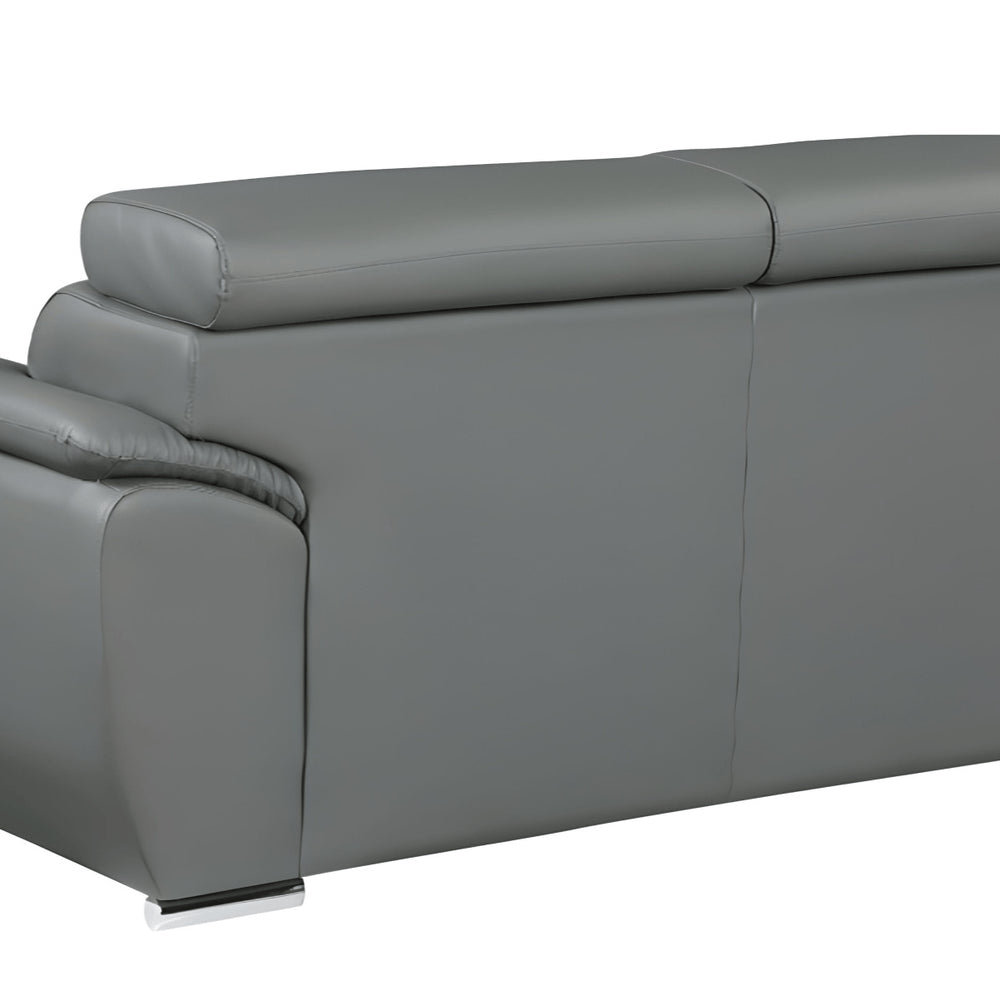 86" Gray Leather Sofa With Silver Legs HomeRoots