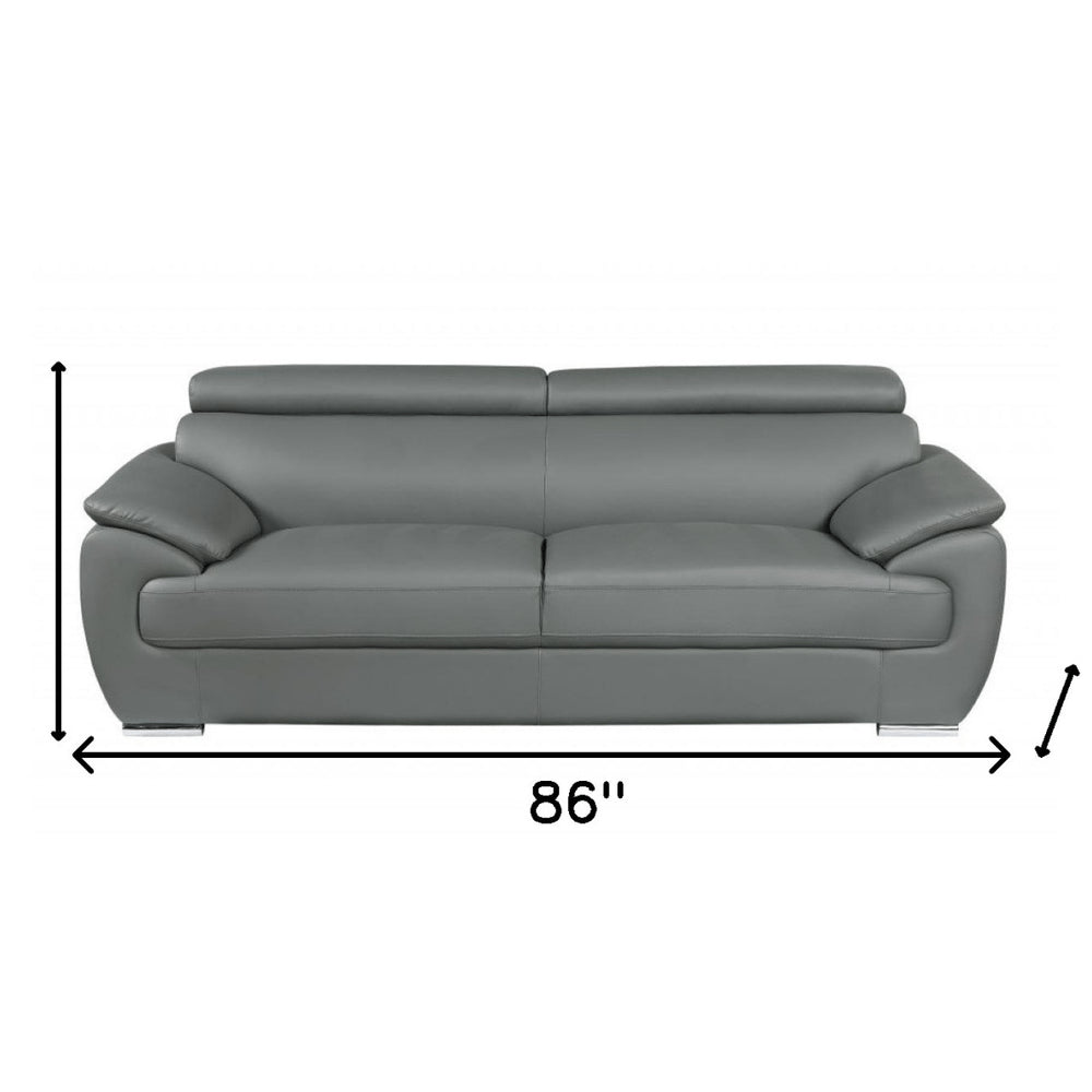 86" Gray Leather Sofa With Silver Legs HomeRoots