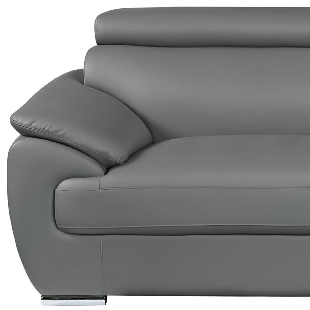 86" Gray Leather Sofa With Silver Legs HomeRoots