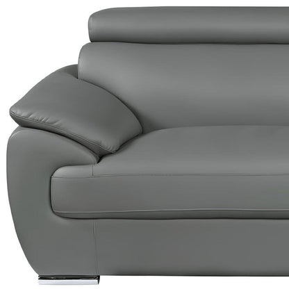 86" Gray Leather Sofa With Silver Legs HomeRoots