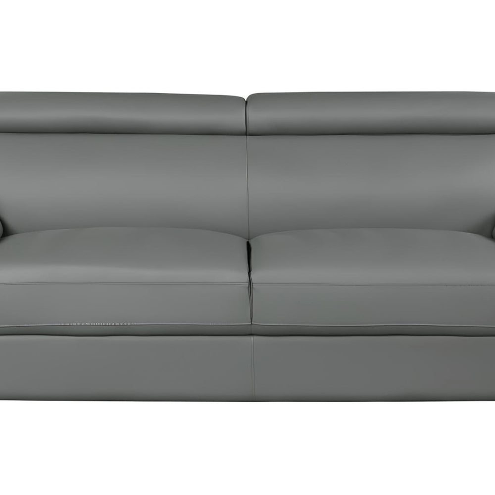 86" Gray Leather Sofa With Silver Legs HomeRoots