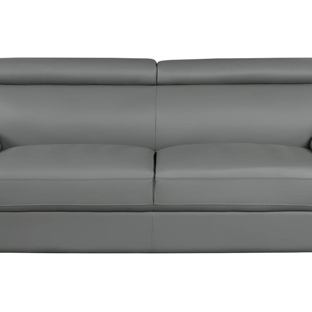 86" Gray Leather Sofa With Silver Legs HomeRoots