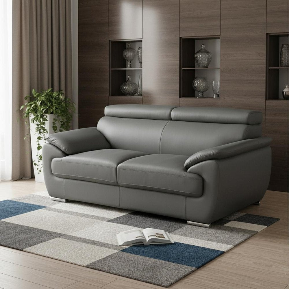 69" Gray And Silver Faux Leather Loveseat HomeRoots