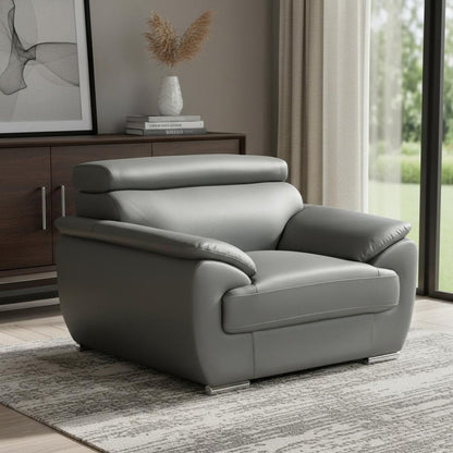 38" Gray And Silver Genuine Leather Chair and a Half HomeRoots