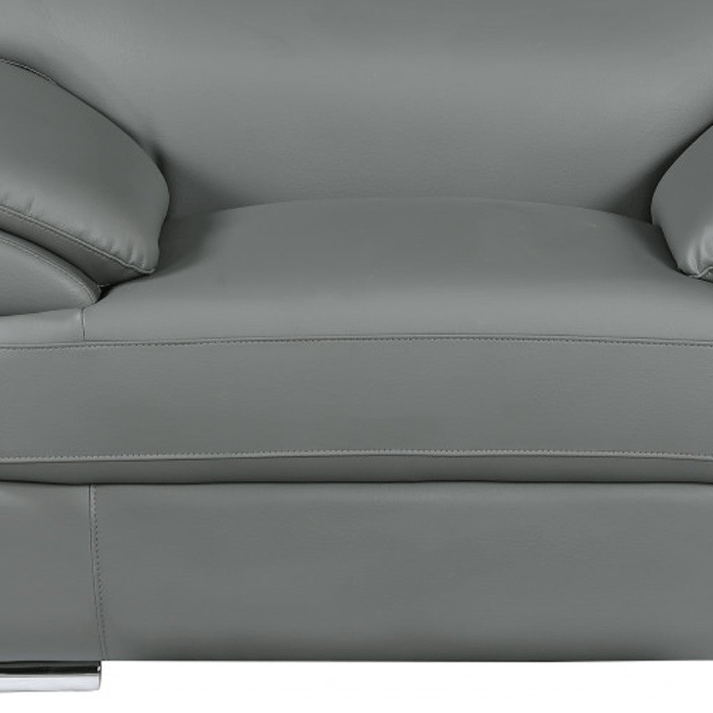 38" Gray And Silver Genuine Leather Chair and a Half HomeRoots
