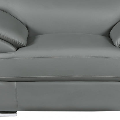 38" Gray And Silver Genuine Leather Chair and a Half HomeRoots