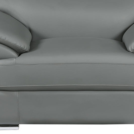 38" Gray And Silver Genuine Leather Chair and a Half HomeRoots