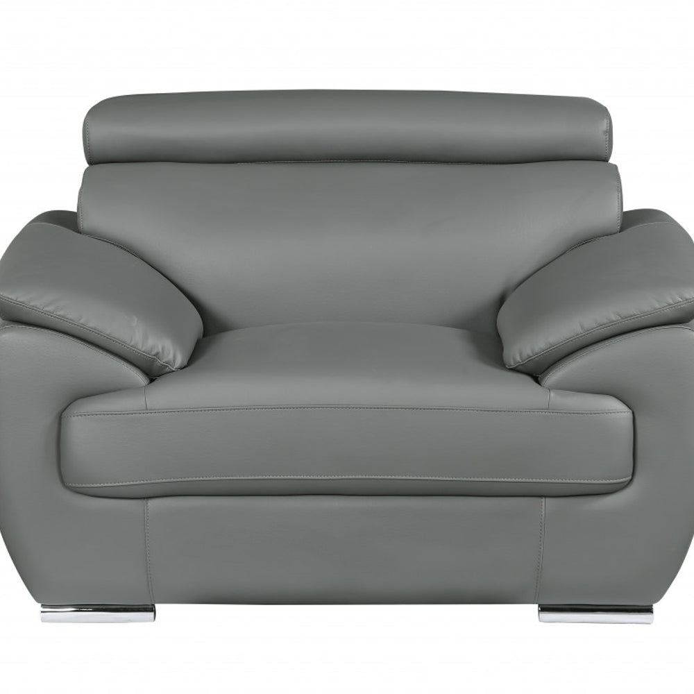 38" Gray And Silver Genuine Leather Chair and a Half HomeRoots
