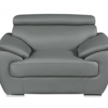 38" Gray And Silver Genuine Leather Chair and a Half HomeRoots