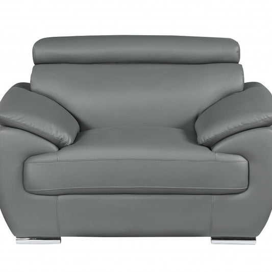 38" Gray And Silver Genuine Leather Chair and a Half HomeRoots