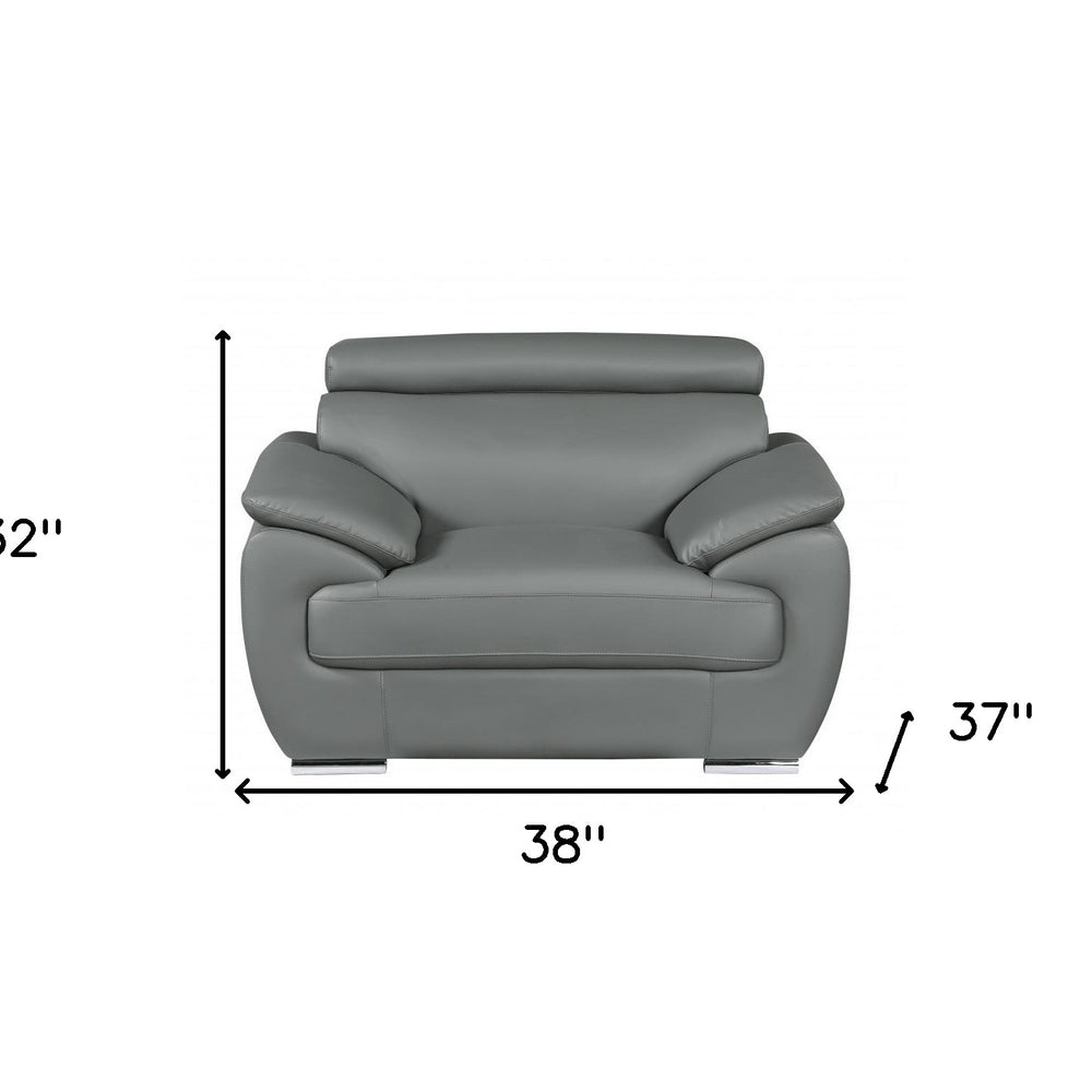 38" Gray And Silver Genuine Leather Chair and a Half HomeRoots
