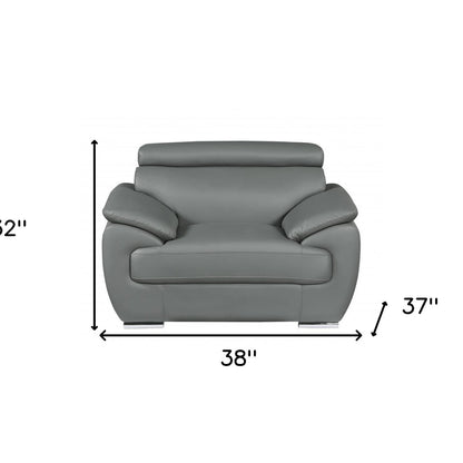 38" Gray And Silver Genuine Leather Chair and a Half HomeRoots