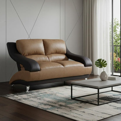 62" Brown and Black And Silver Faux Leather Loveseat HomeRoots