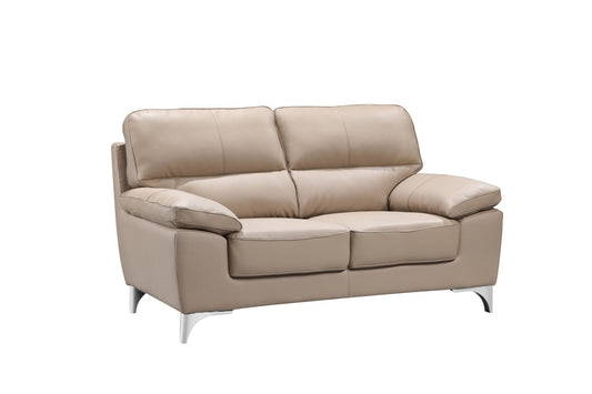 64" Beige And Silver Faux Leather Love Seat