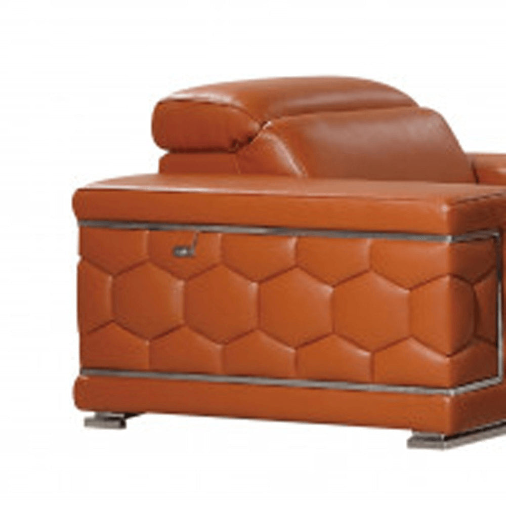 Three Piece Indoor Camel Italian Leather Six Person Seating Set HomeRoots