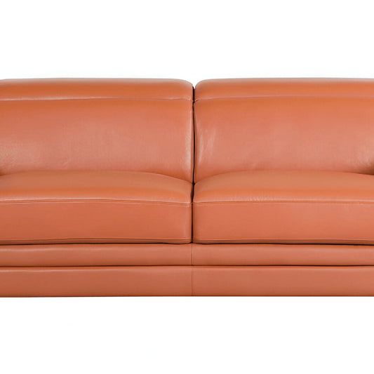 89" Camel Italian Leather Sofa With Silver Legs HomeRoots