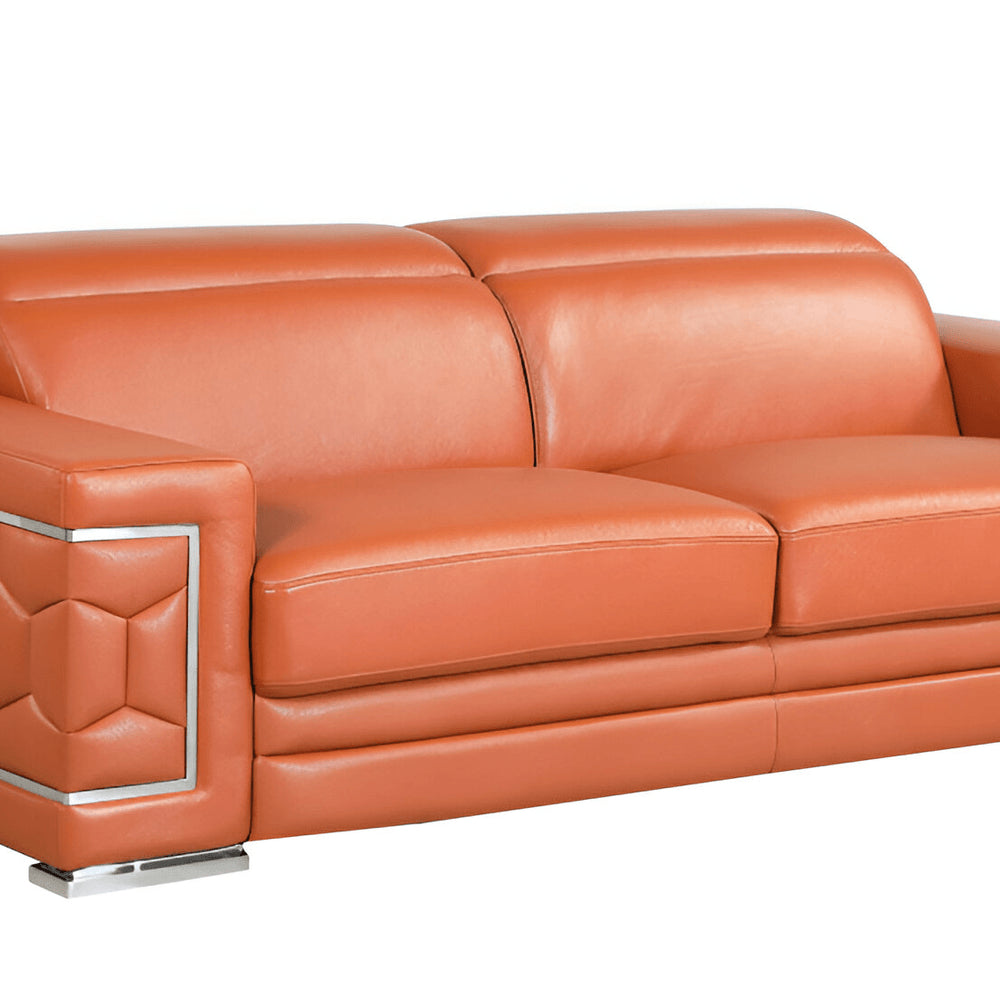 89" Camel Italian Leather Sofa With Silver Legs HomeRoots