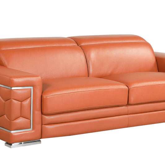 89" Camel Italian Leather Sofa With Silver Legs HomeRoots
