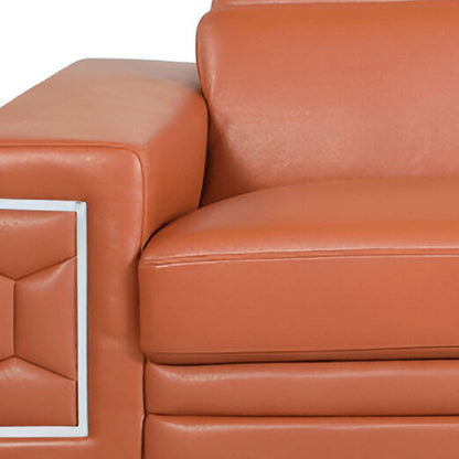 89" Camel Italian Leather Sofa With Silver Legs HomeRoots