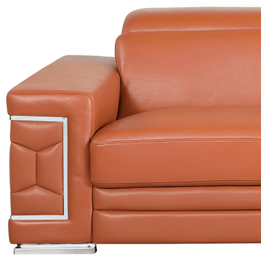 89" Camel Italian Leather Sofa With Silver Legs HomeRoots