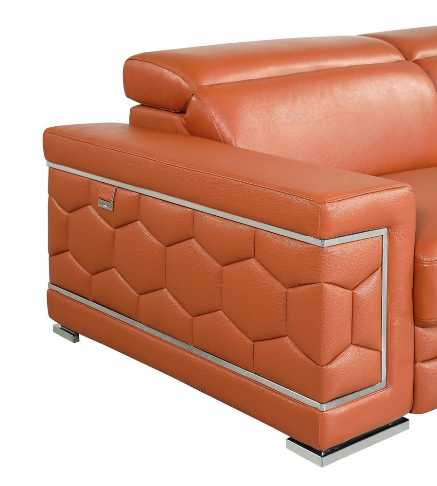 71" Camel And Silver Genuine Leather Love Seat HomeRoots