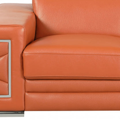 71" Camel And Silver Genuine Leather Love Seat HomeRoots