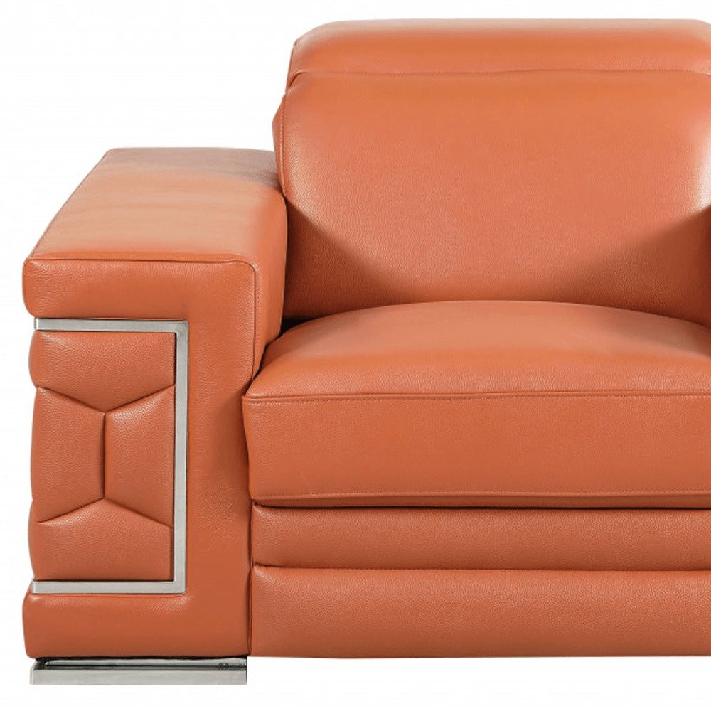 47" Brown And Silver Genuine Leather Arm Chair HomeRoots