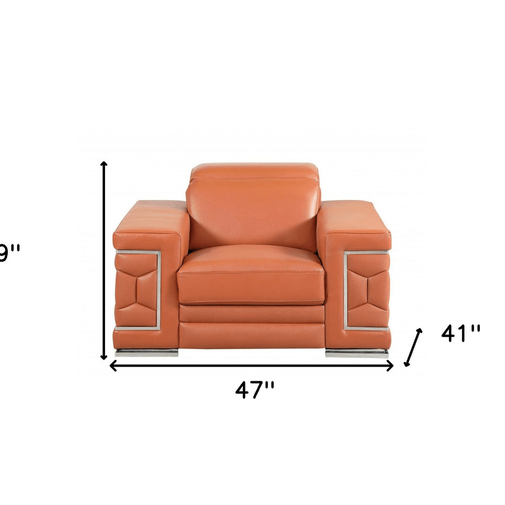 47" Brown And Silver Genuine Leather Arm Chair HomeRoots