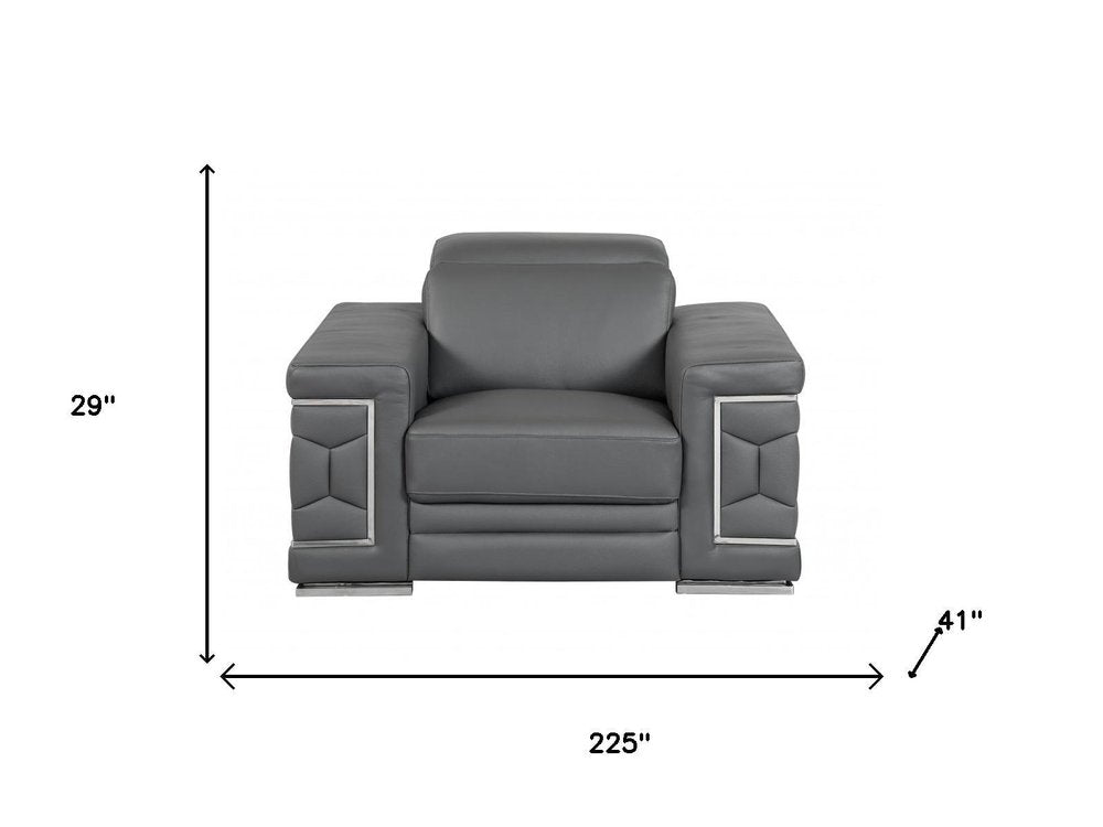 Three Piece Indoor Dark Gray Italian Leather Six Person Seating Set HomeRoots