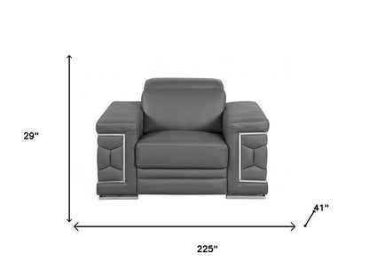 Three Piece Indoor Dark Gray Italian Leather Six Person Seating Set HomeRoots