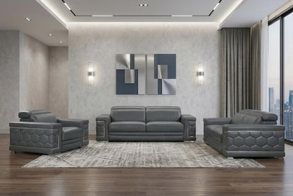 Three Piece Indoor Dark Gray Italian Leather Six Person Seating Set HomeRoots
