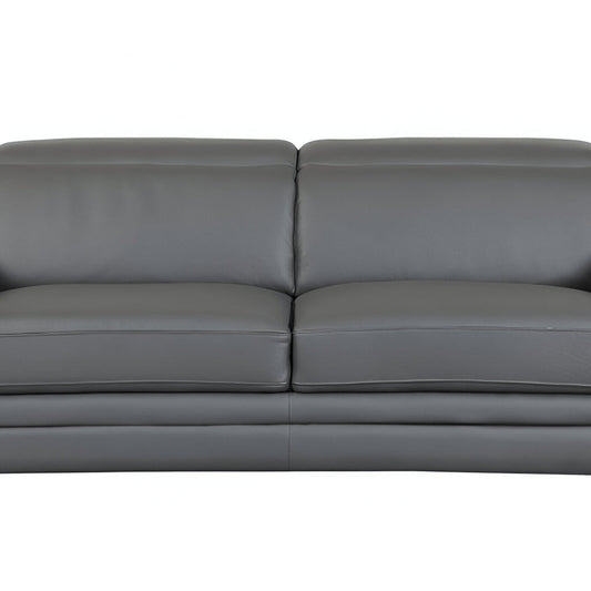 89" Dark Gray Italian Leather Sofa With Silver Legs HomeRoots