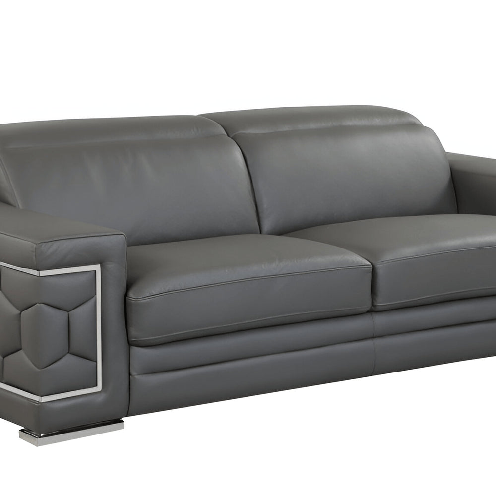 89" Dark Gray Italian Leather Sofa With Silver Legs HomeRoots