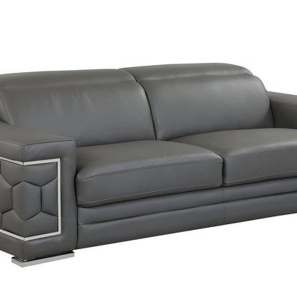 89" Dark Gray Italian Leather Sofa With Silver Legs HomeRoots