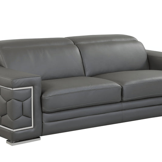 89" Dark Gray Italian Leather Sofa With Silver Legs HomeRoots