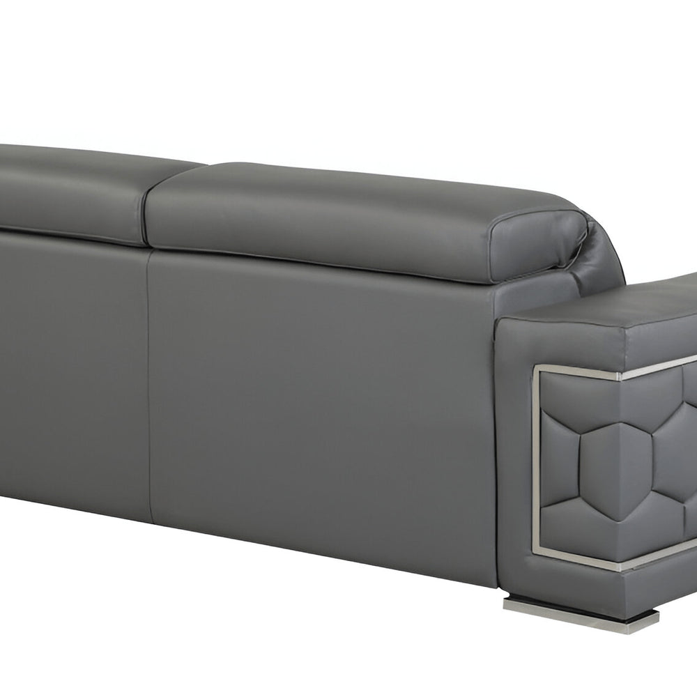 89" Dark Gray Italian Leather Sofa With Silver Legs HomeRoots