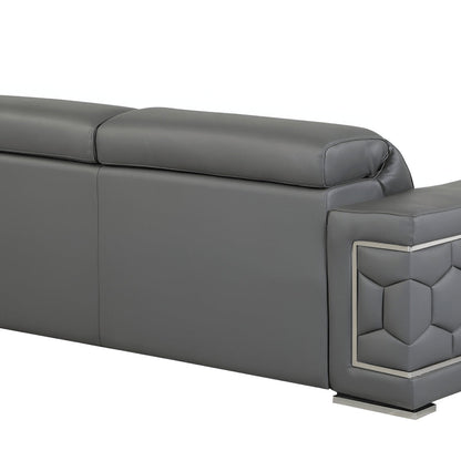 89" Dark Gray Italian Leather Sofa With Silver Legs HomeRoots