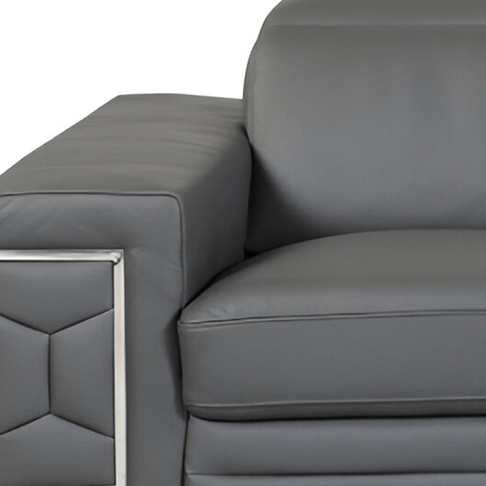 89" Dark Gray Italian Leather Sofa With Silver Legs HomeRoots