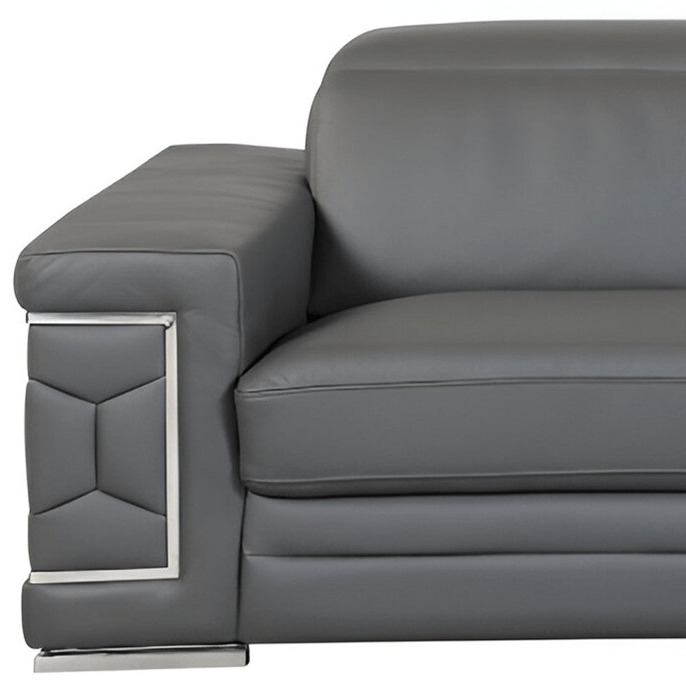 89" Dark Gray Italian Leather Sofa With Silver Legs HomeRoots