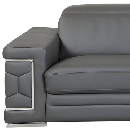 89" Dark Gray Italian Leather Sofa With Silver Legs HomeRoots