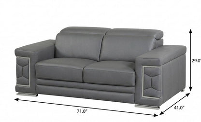 71" Gray And Silver Genuine Leather Love Seat HomeRoots