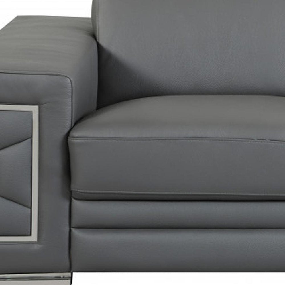 71" Gray And Silver Genuine Leather Love Seat HomeRoots
