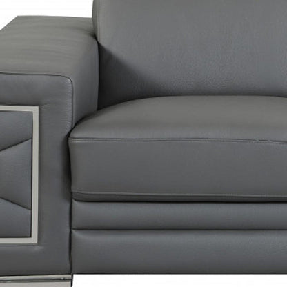 71" Gray And Silver Genuine Leather Love Seat HomeRoots