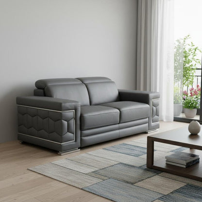 71" Gray And Silver Genuine Leather Love Seat HomeRoots