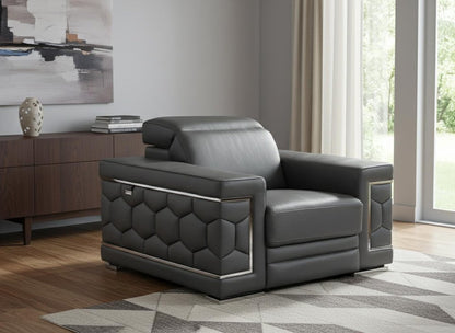47" Dark Gray And Silver Genuine Leather Arm Chair HomeRoots