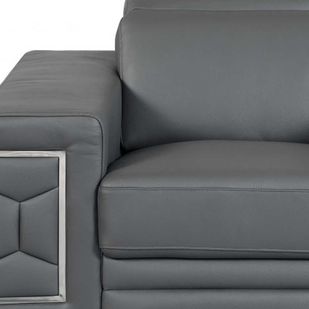 47" Dark Gray And Silver Genuine Leather Arm Chair HomeRoots