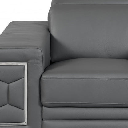47" Dark Gray And Silver Genuine Leather Arm Chair HomeRoots