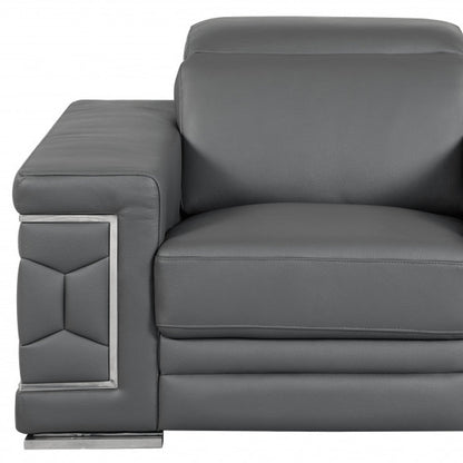 47" Dark Gray And Silver Genuine Leather Arm Chair HomeRoots
