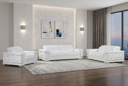 Three Piece Indoor White Italian Leather Six Person Seating Set HomeRoots