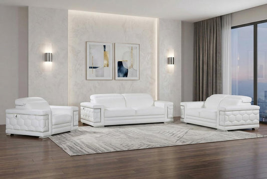 Three Piece Indoor White Italian Leather Six Person Seating Set HomeRoots